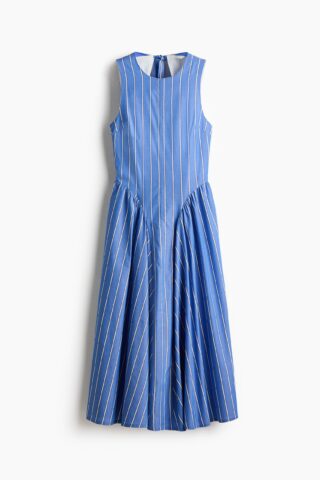 H & M - Katoenen jurk met strikbanden achter - Blauw/Wit Gestreept