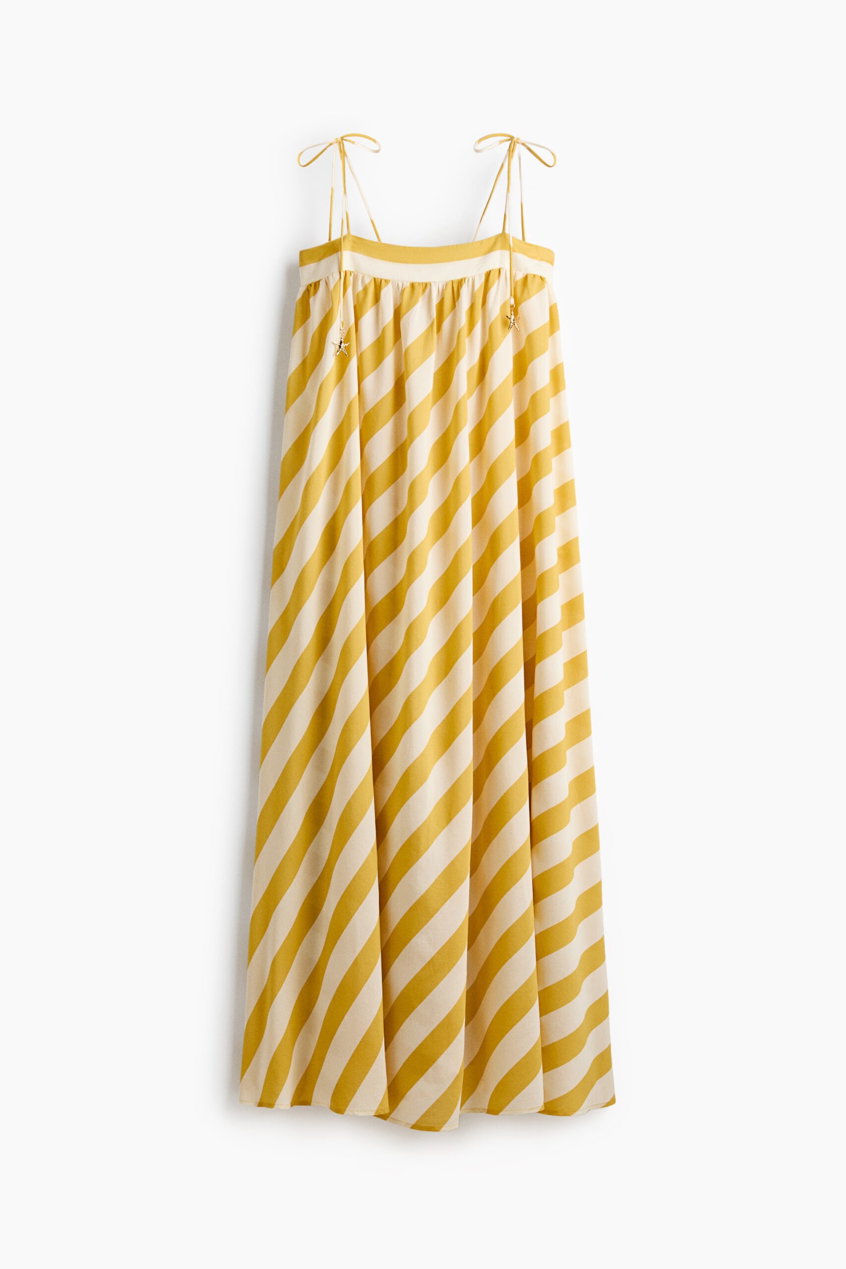 H & M - A-linejurk met strikbanden - Geel/Gestreept