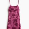H & M - Strappy jurk met strikbandjes - Donkerroze/Bloemen