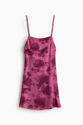H & M - Strappy jurk met strikbandjes - Donkerroze/Bloemen