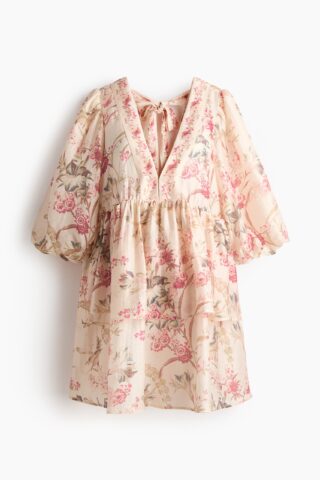 H & M - MAMA Jurk van linnenmix - Lichtbeige/Bloemen