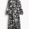 H & M - Oversized crinklejurk - Wit/Zwarte Bloemen
