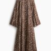 H & M - Jurk met trompetmouwen - Bruin/Luipaarddessin