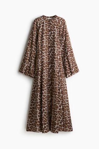 H & M - Jurk met trompetmouwen - Bruin/Luipaarddessin