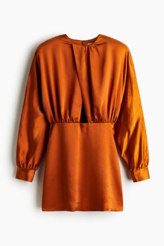 H & M - Gedrapeerde satijnen jurk - Oranje