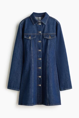 H & M - Denim jurk met uitlopende rok - Donker Denimblauw