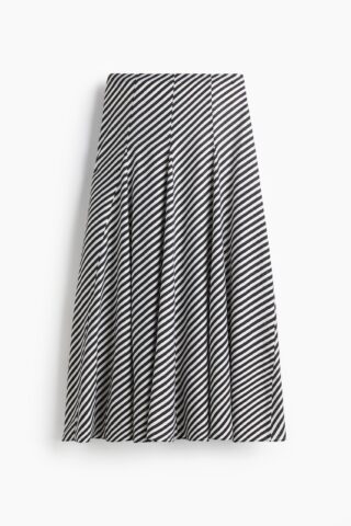 H & M - Plooirok - Zwart/Wit Gestreept