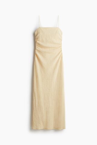 H & M - Strappy jurk met structuurdessin - Lichtgeel