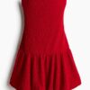 H & M - Bubble-hem bandeaujurk - Rood