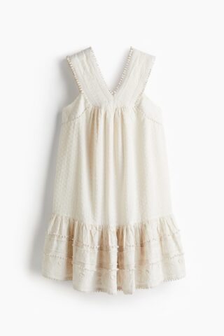 H & M - Katoenen jurk met borduursel - Roomwit