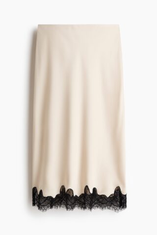 H & M - Slip-on rok met kanten randje - Lichtbeige