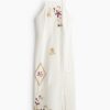 H & M - Geborduurde jurk van linnenmix - Roomwit/Bloemen