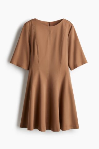 H & M - Getailleerde jurk van twill - Donkerbeige