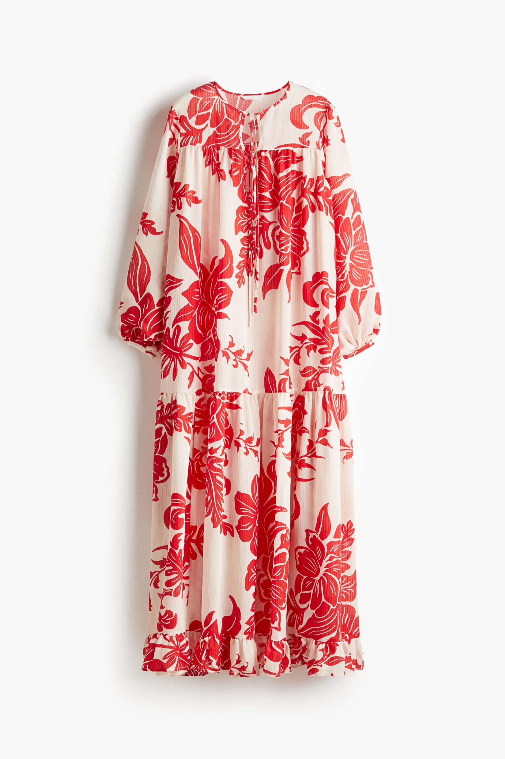 H & M - Volumineuze jurk - Wit/Rode Bloemen
