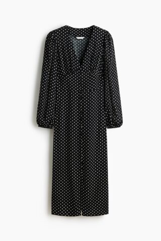 H & M - Jurk van viscose met lange mouwen - Zwart/Stippen