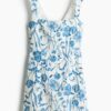 H & M - Jurk met strik - Wit/Blauwe Bloemen