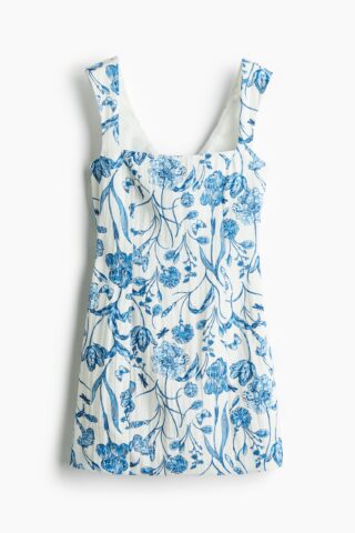 H & M - Jurk met strik - Wit/Blauwe Bloemen