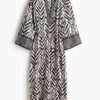 H & M - Tuniekjurk met strikceintuur - Roomwit/Zebradessin