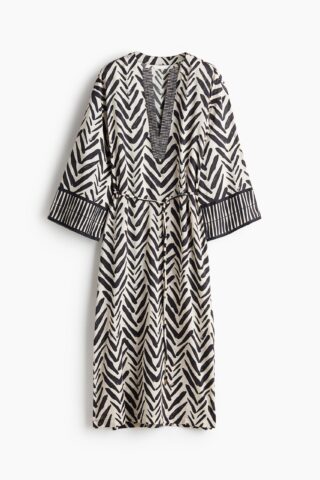 H & M - Tuniekjurk met strikceintuur - Roomwit/Zebradessin