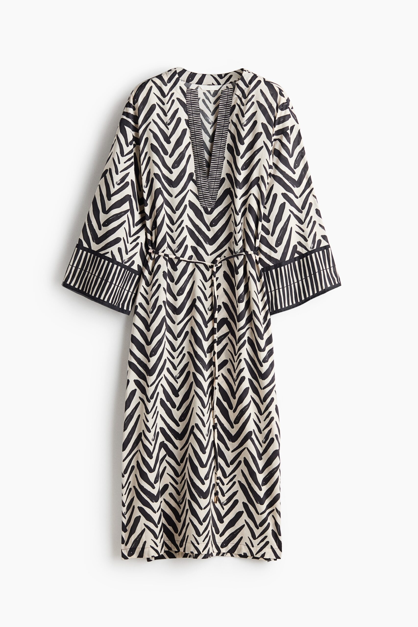 H & M - Tuniekjurk met strikceintuur - Roomwit/Zebradessin