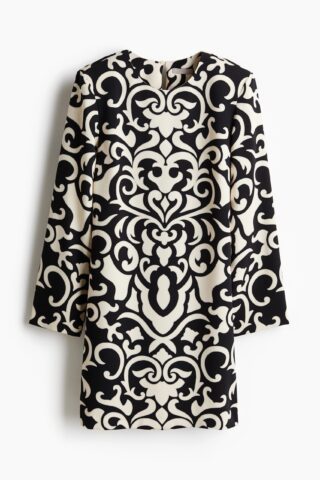 H & M - Jurk met schoudervullingen - Roomwit/Dessin
