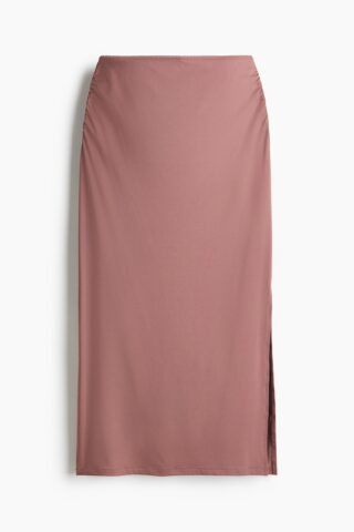H & M - Gedrapeerde midirok - Dusty Donkerroze