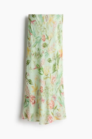 H & M - Rok van viscose met print - Lichtgroen/Bloemen