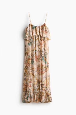 H & M - A-linejurk met volants - Beige/Dessin