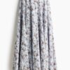 H & M - Rok van katoenen popeline - Dusty Lichtblauw/Bloemen