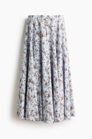 H & M - Rok van katoenen popeline - Dusty Lichtblauw/Bloemen