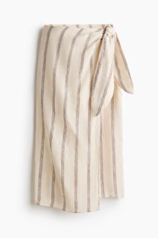 H & M - Overslagrok van linnen - Lichtbeige/Gestreept