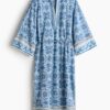 H & M - Tuniekjurk met strikceintuur - Blauw/Dessin