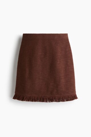 H & M - Bouclé rok met franje - Bruin
