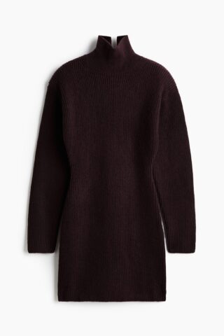 H & M - Ribgebreide jurk met schoudervullingen - Bordeauxrood