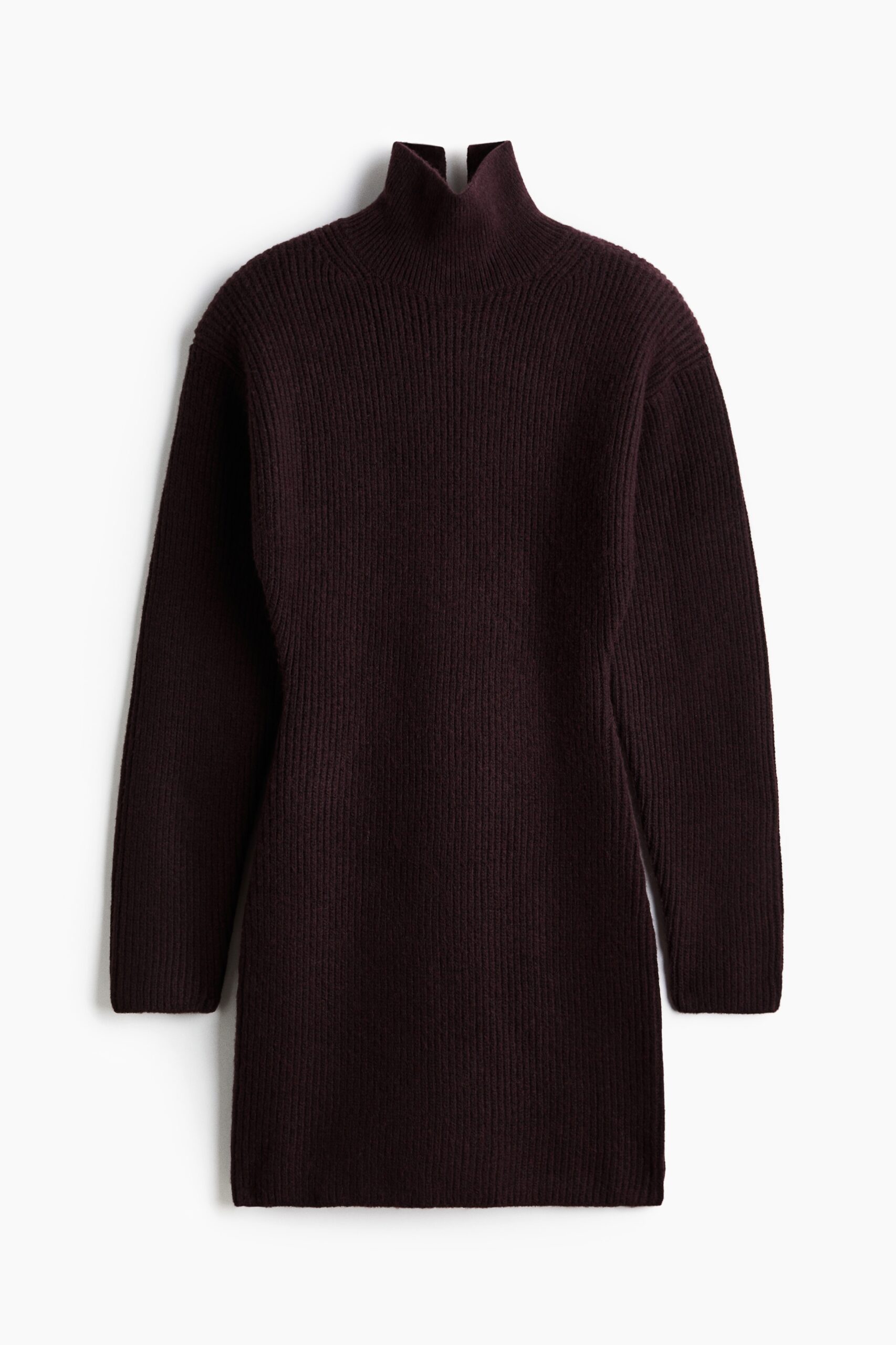 H & M - Ribgebreide jurk met schoudervullingen - Bordeauxrood