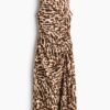 H & M - Satijnen jurk met drawstrings - Donkerbruin/Dessin