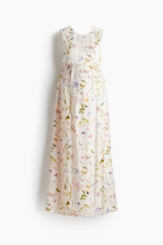 H & M - MAMA Lange jurk met strik - Roomwit/Bloemen