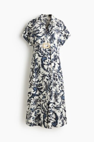 H & M - MAMA Jurk met ceintuur - Wit/Marineblauw Dessin