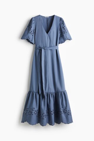 H & M - Lange jurk met broderie anglaise - Dusty Blauw