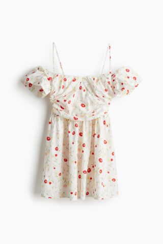 H & M - Gedrapeerde cold-shoulderjurk - Wit/Bloemen