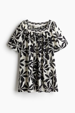 H & M - Tuniekjurk met ballonmouwen - Wit/Zwarte Bloemen