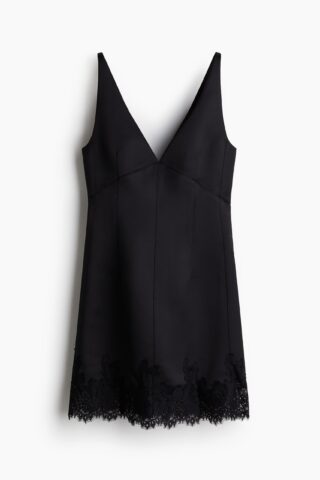 H & M - Satijnen jurk met kant - Zwart