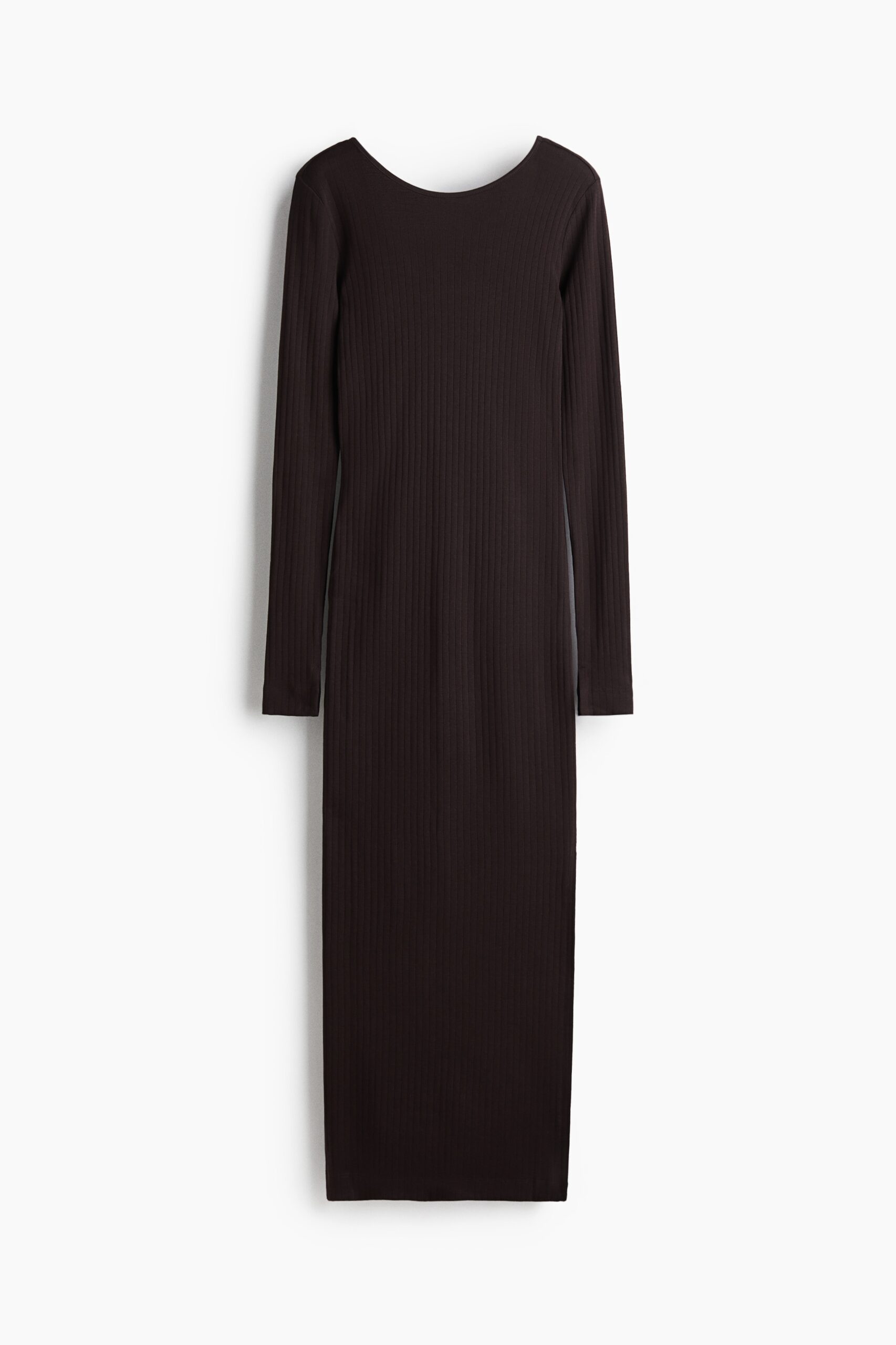 H & M - Geribde jurk met laag rugdecolleté - Donkerbruin