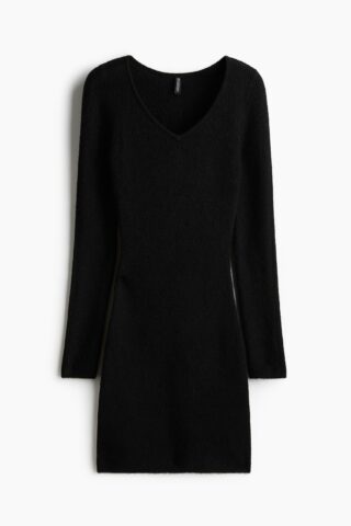 H & M - Ribgebreide bodyconjurk - Zwart