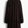H & M - Geplooide tricot jurk - Donkerbruin