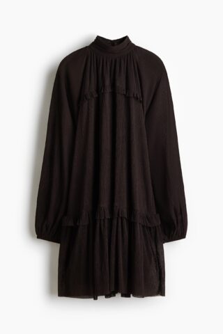 H & M - Geplooide tricot jurk - Donkerbruin