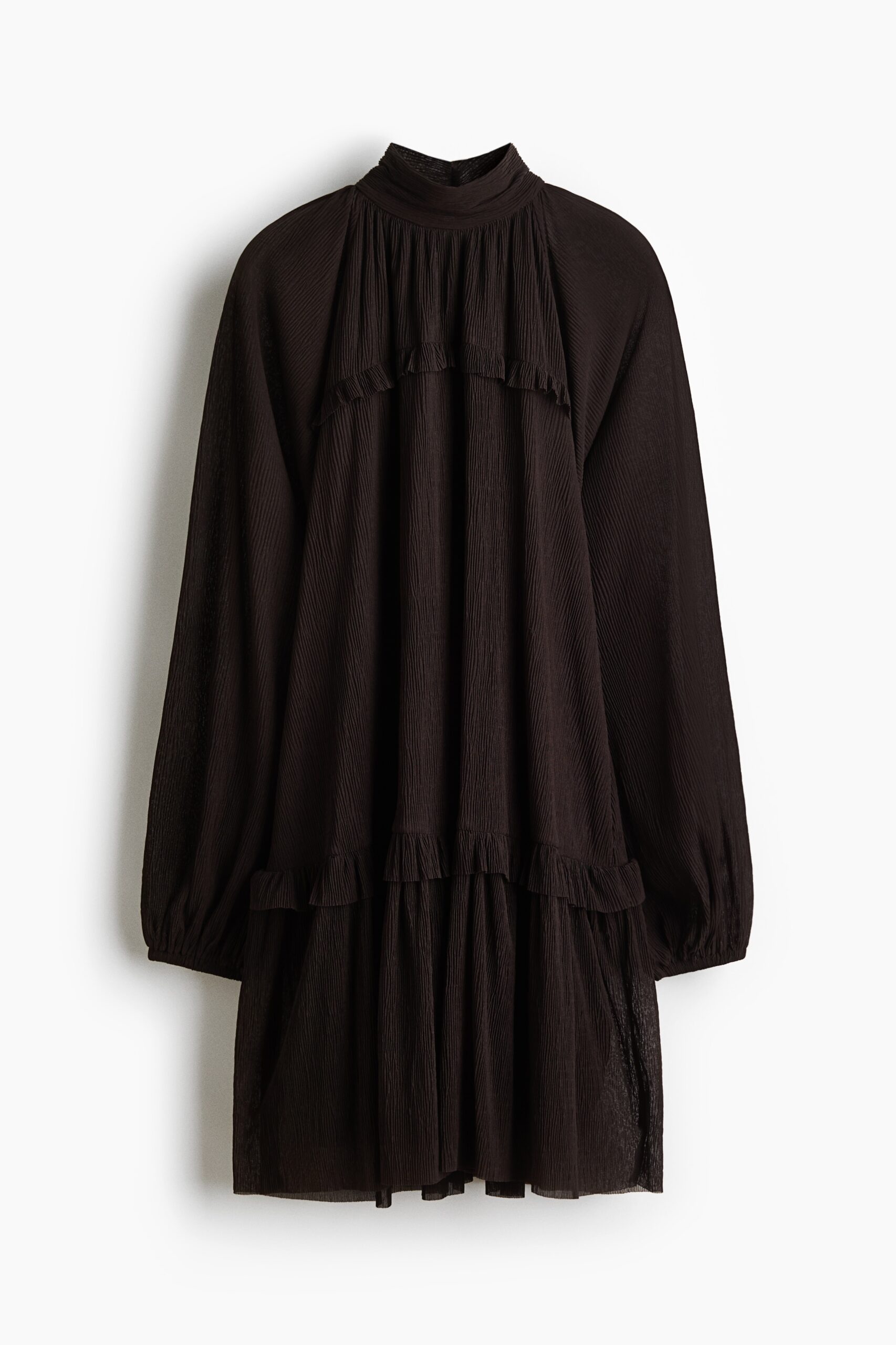 H & M - Geplooide tricot jurk - Donkerbruin
