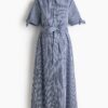 H & M - MAMA Overhemdjurk met korte mouwen - Donkerblauw/Gestreept