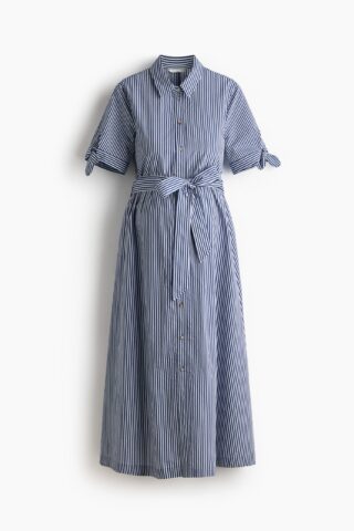 H & M - MAMA Overhemdjurk met korte mouwen - Donkerblauw/Gestreept