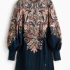 H & M - Jurk met strikceintuur - Donkerblauw/Paisleydessin